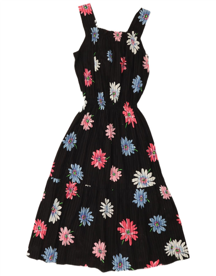 Vintage Womens Sundress UK 12 Medium Black Floral