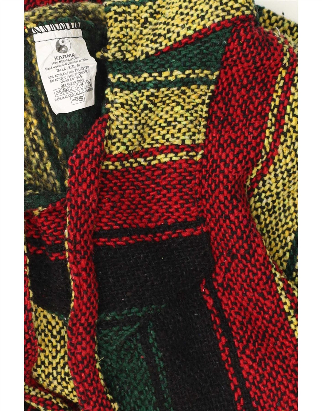 Vintage Mens Mexican Hooded Jumper Sweater Medium Multicoloured Striped