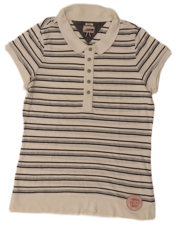 Tommy Hilfiger Womens Short Sleeve Polo Shirt UK 14 Large Off White Striped