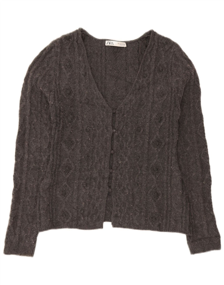 Zara Womens Cardigan Sweater UK 14 Large Grey Acrylic