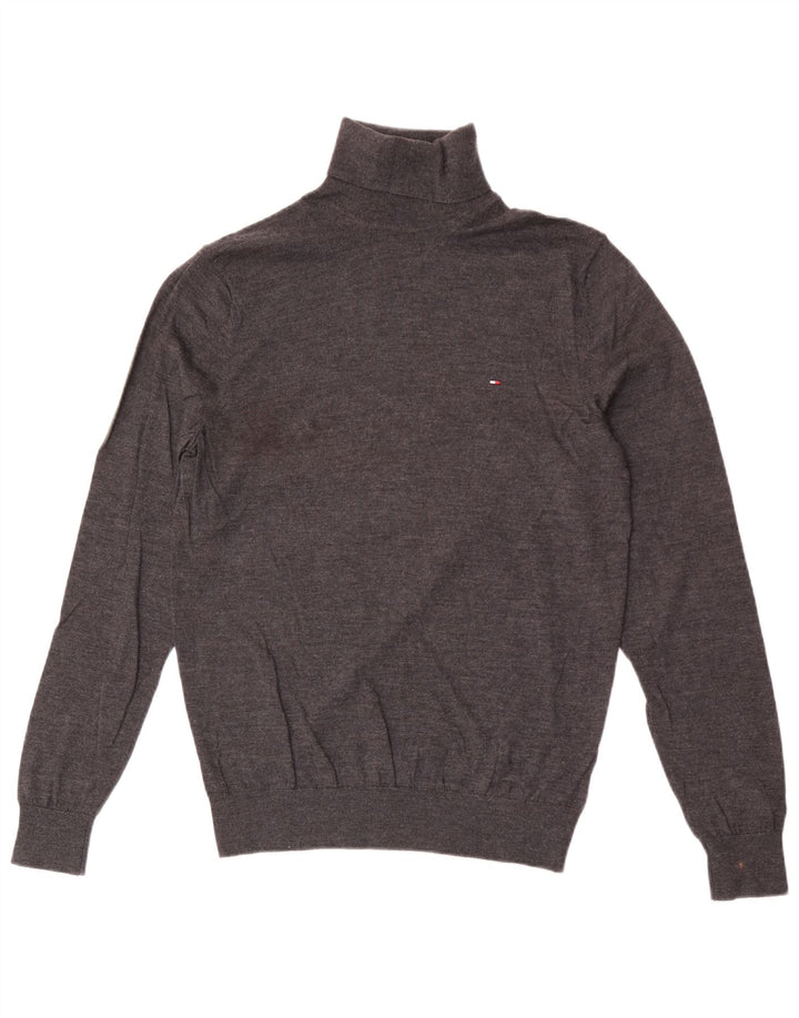 Tommy Hilfiger Mens Roll Neck Jumper Sweater Large Grey Wool