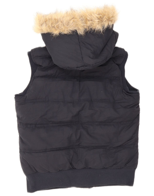 Fat Face Womens Hooded Sherpa Padded Gilet UK 12 Medium Navy Blue Polyester