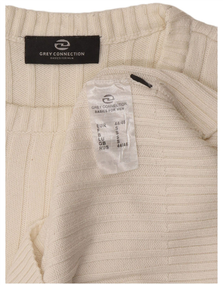 Vintage Mens Crew Neck Jumper Sweater Small White Cotton