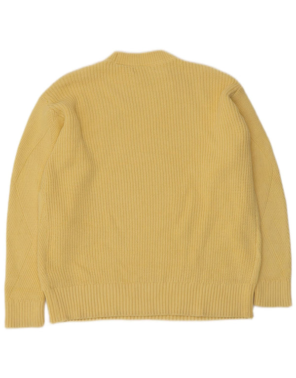 Marks & Spencer Womens Crew Neck Jumper Sweater UK 14 Medium Yellow Cotton