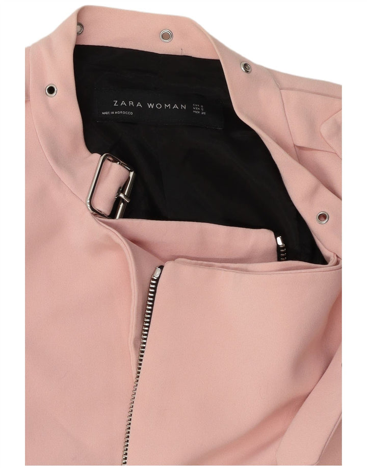 ZARA Womens Crop Bomber Jacket UK 10 Small Pink Biker
