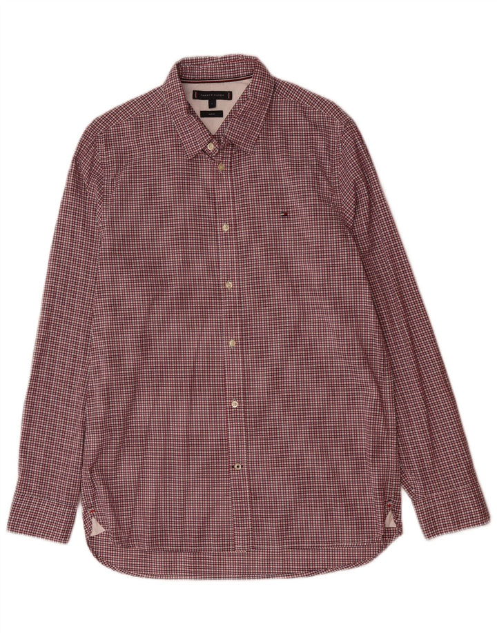 TOMMY HILFIGER Mens Slim Fit Shirt Large Pink Gingham Cotton
