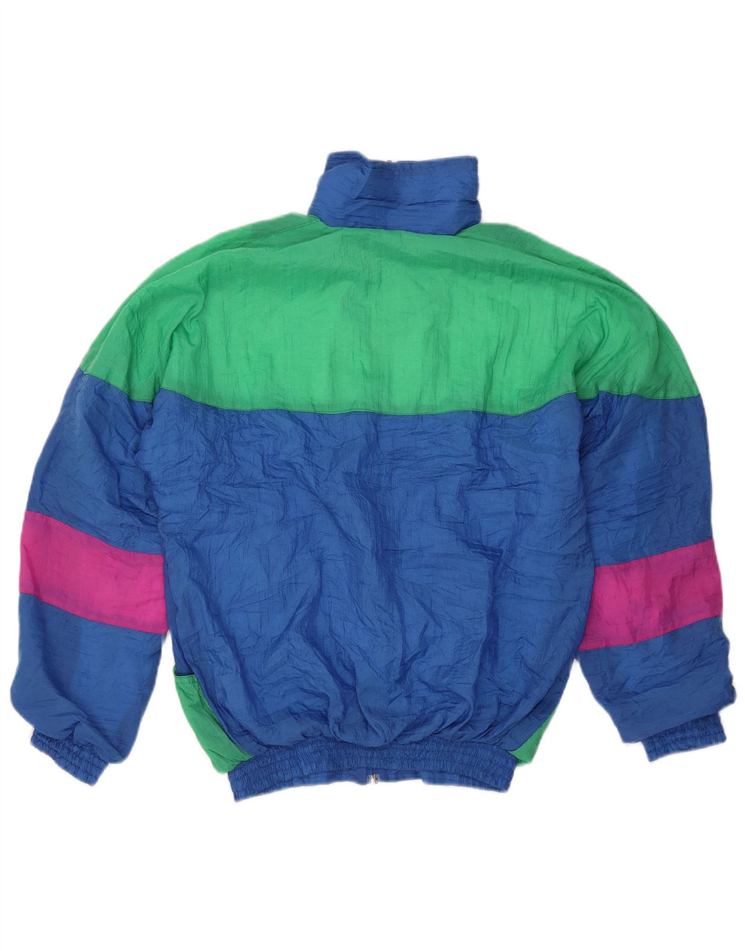 Vintage Mens Tracksuit Top Jacket Small Blue Colourblock Polyurethane Retro