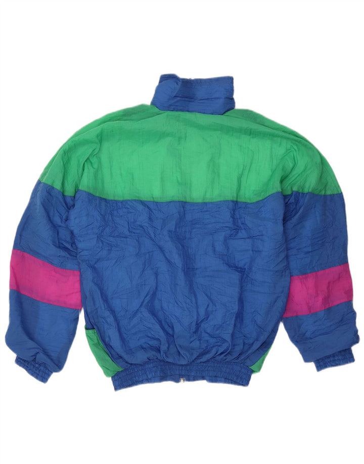 Vintage Mens Tracksuit Top Jacket Small Blue Colourblock Polyurethane Retro