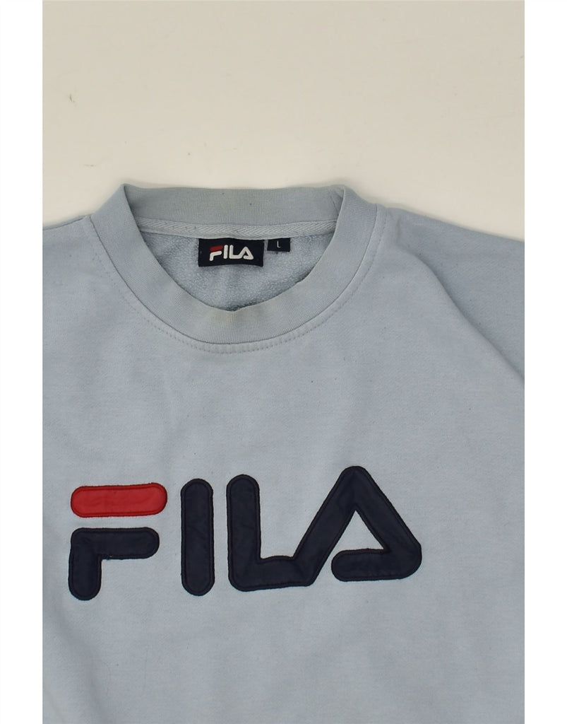 FILA Mens Graphic Sweatshirt Jumper Large Blue Colourblock | Vintage Fila | Thrift | Second-Hand Fila | Used Clothing | Messina Hembry 