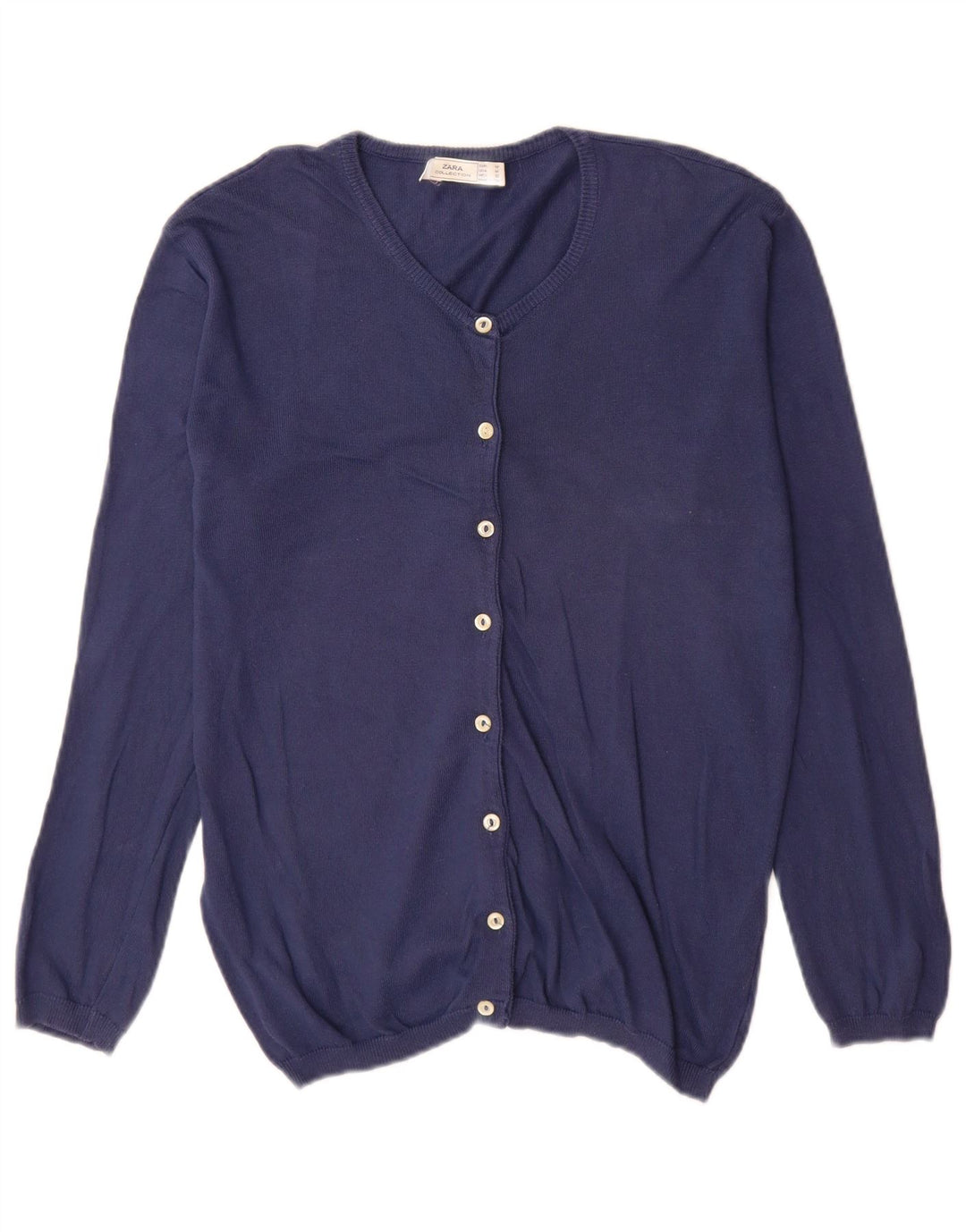 Zara Womens Cardigan Sweater UK 14 Medium Navy Blue Cotton