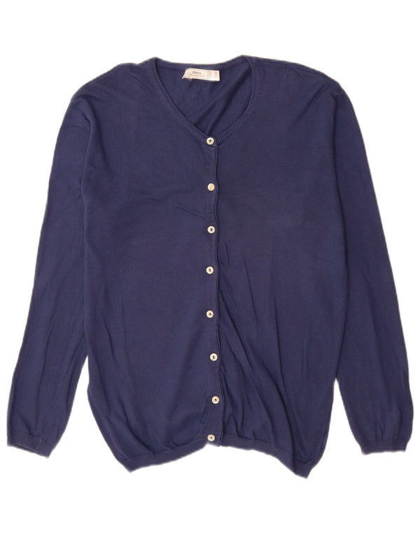 Zara Womens Cardigan Sweater UK 14 Medium Navy Blue Cotton