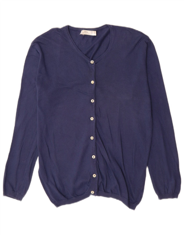 Zara Womens Cardigan Sweater UK 14 Medium Navy Blue Cotton