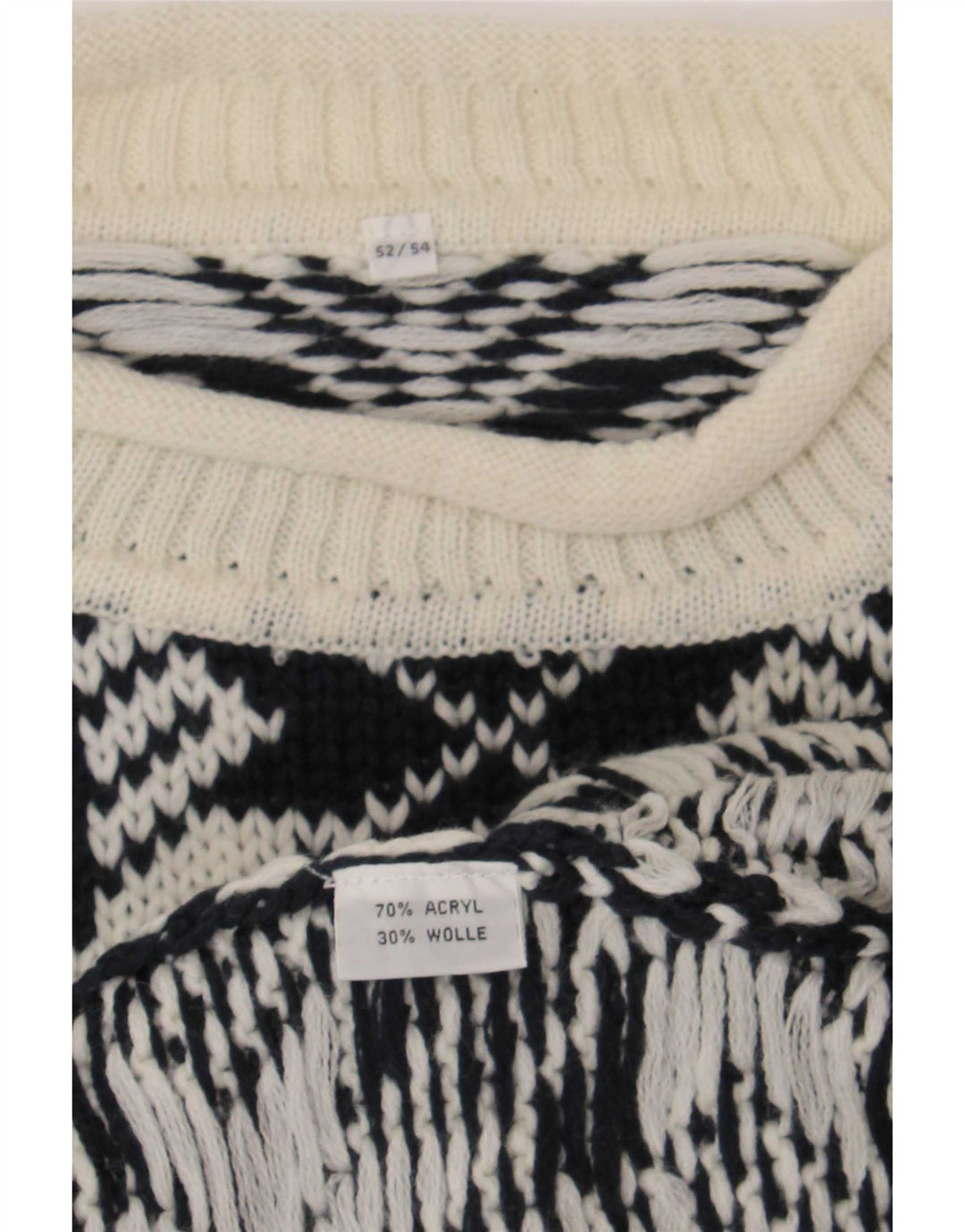 Vintage Mens Turtle Neck Jumper Sweater IT 52/54 Large Black Geometric
