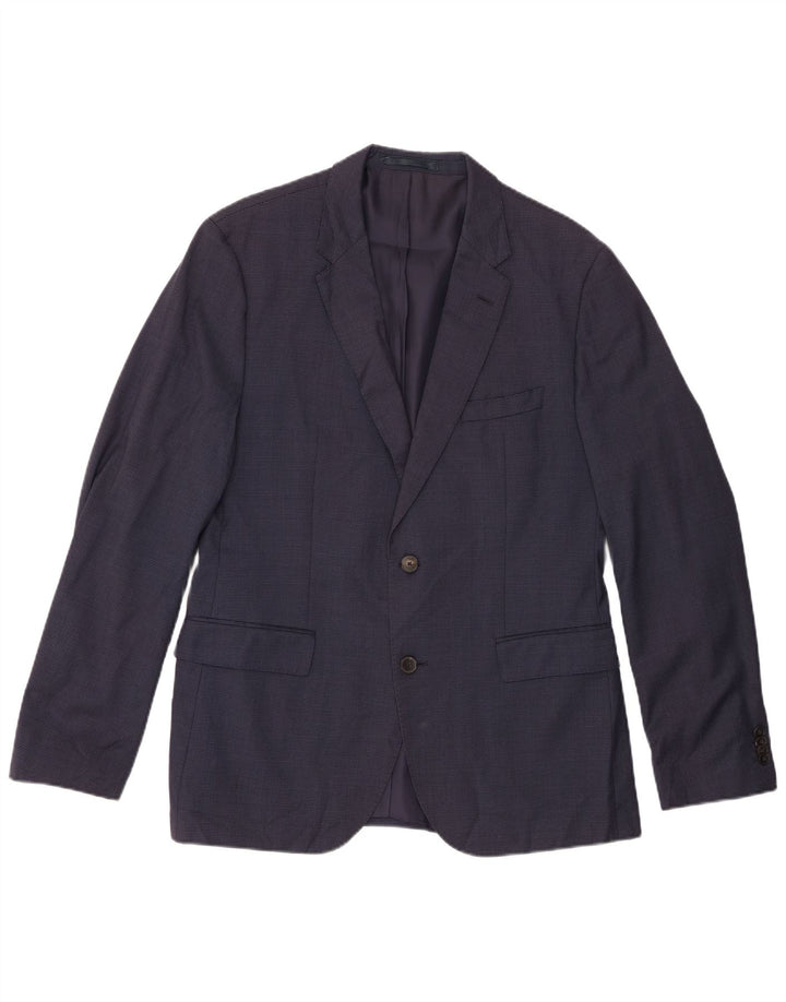 HUGO BOSS Mens 2 Button Blazer Jacket EU 52 XL Navy Blue Check Wool