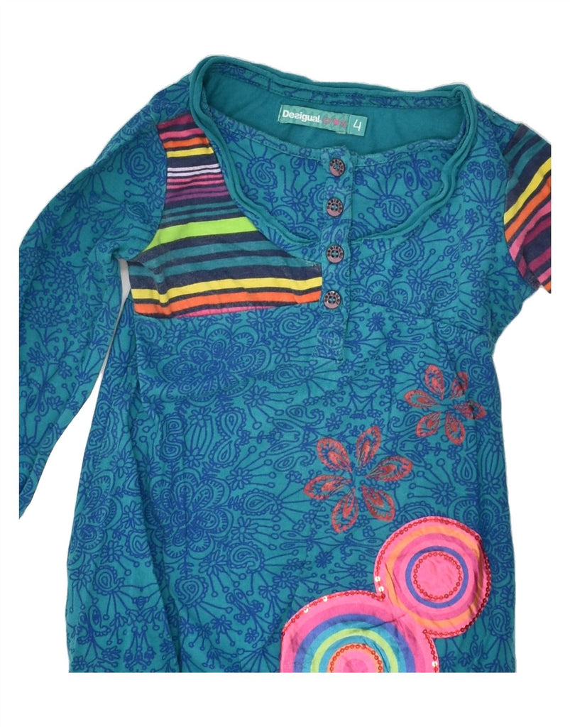 DESIGUAL Girls Long Sleeve Bubble Dress 3-4 Years Blue Floral Cotton | Vintage Desigual | Thrift | Second-Hand Desigual | Used Clothing | Messina Hembry 