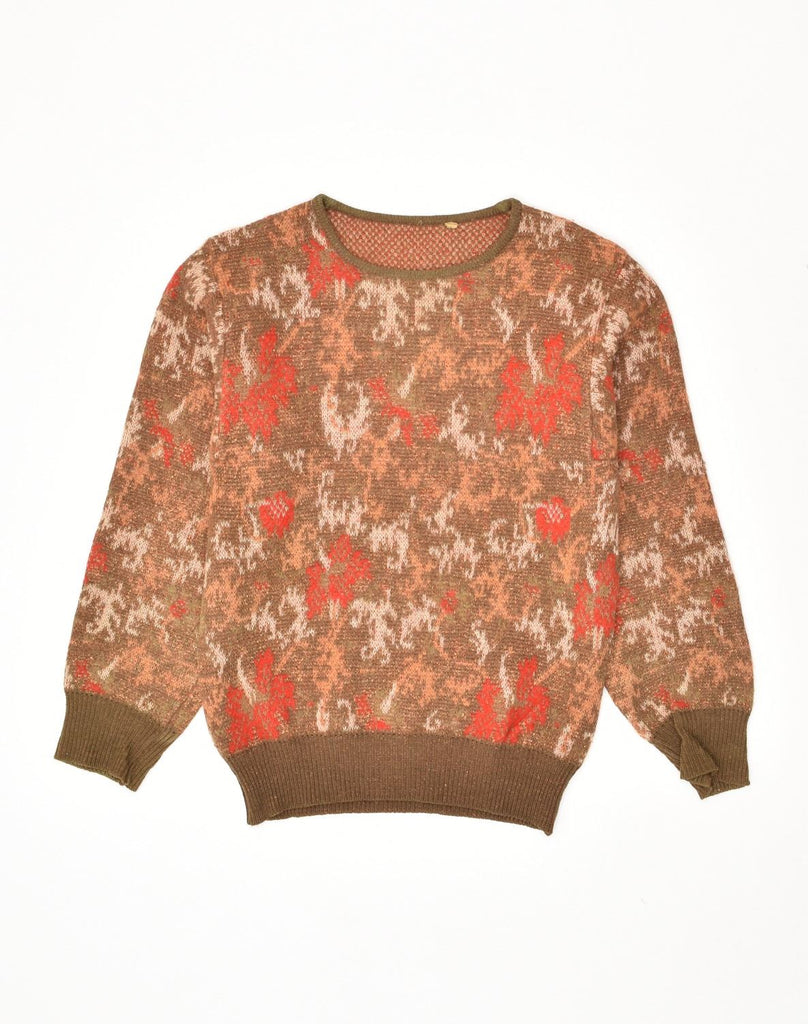 SEVRES Womens Crew Neck Jumper Sweater UK 12 Medium Brown Floral Acrylic | Vintage Sevres | Thrift | Second-Hand Sevres | Used Clothing | Messina Hembry 