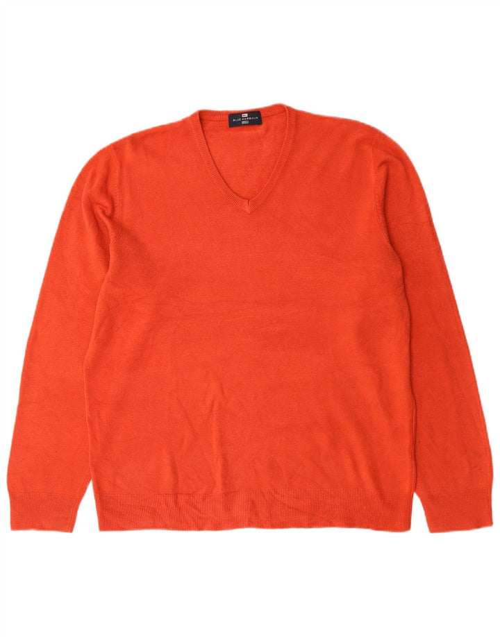 Marks & Spencer Mens Blue Harbour V-Neck Jumper Sweater Large Red Acrylic