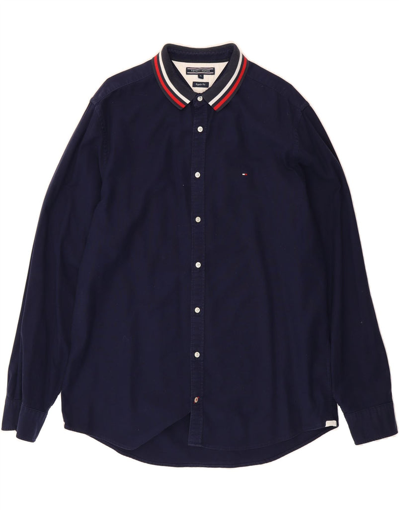 TOMMY HILFIGER Mens Regular Fit Shirt XL Navy Blue Cotton Vintage Tommy Hilfiger and Second-Hand Tommy Hilfiger from Messina Hembry 