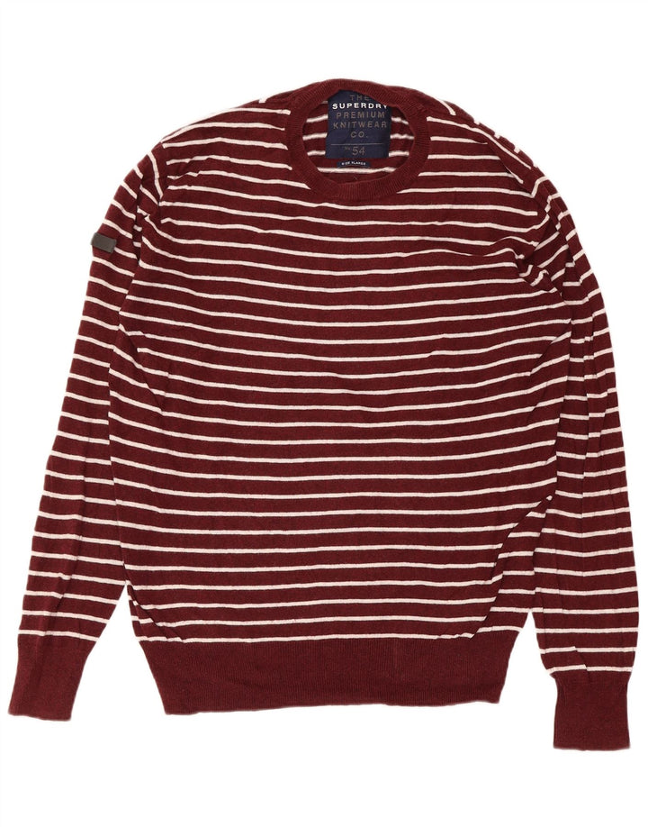 SUPERDRY Mens Crew Neck Jumper Sweater XL Maroon Striped Cotton