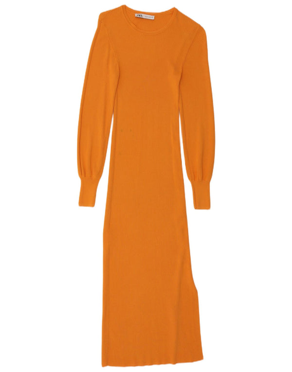 Zara Womens Maxi Jumper Dress UK 8 Small Orange Viscose
