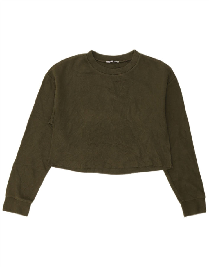 Zara Womens Crop Top Long Sleeve UK 10 Small Green