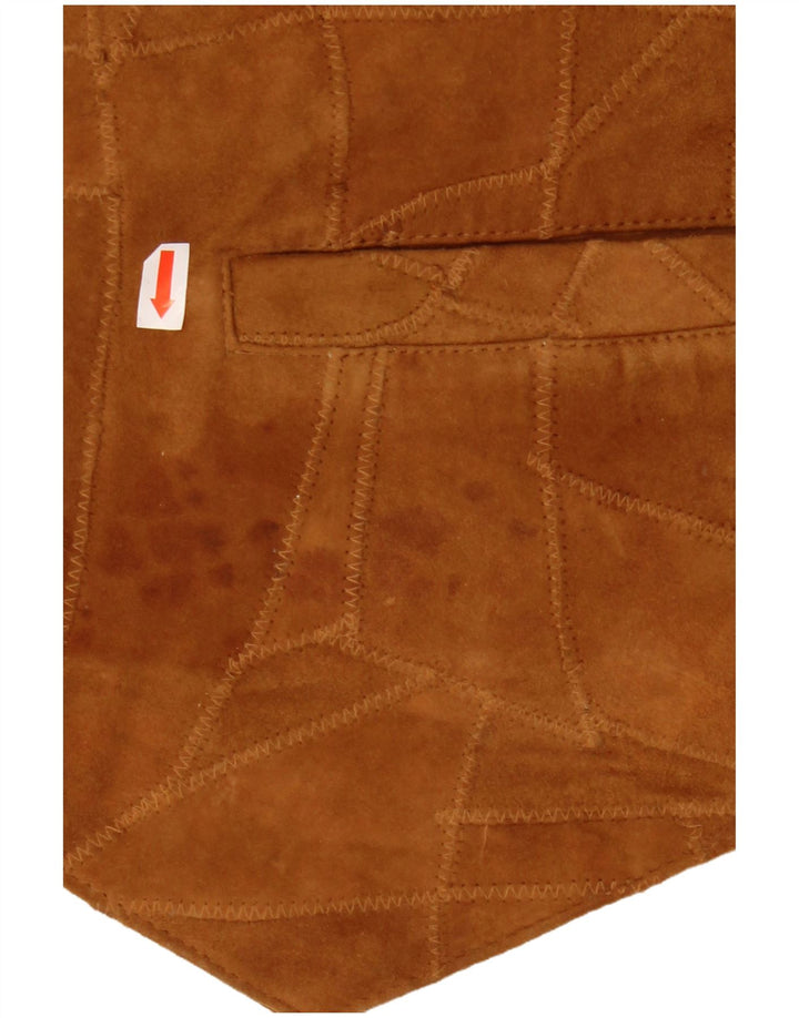 VINTAGE Mens Suede Waistcoat Large Brown Patchwork Leather