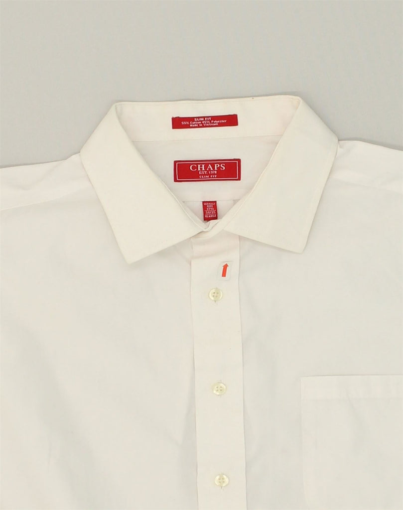 CHAPS Mens Slim Fit Slim Fit Shirt Size 17 1/2 XL White Cotton | Vintage Chaps | Thrift | Second-Hand Chaps | Used Clothing | Messina Hembry 