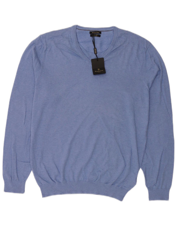 Massimo Dutti Mens V-Neck Jumper Sweater XL Blue Cotton