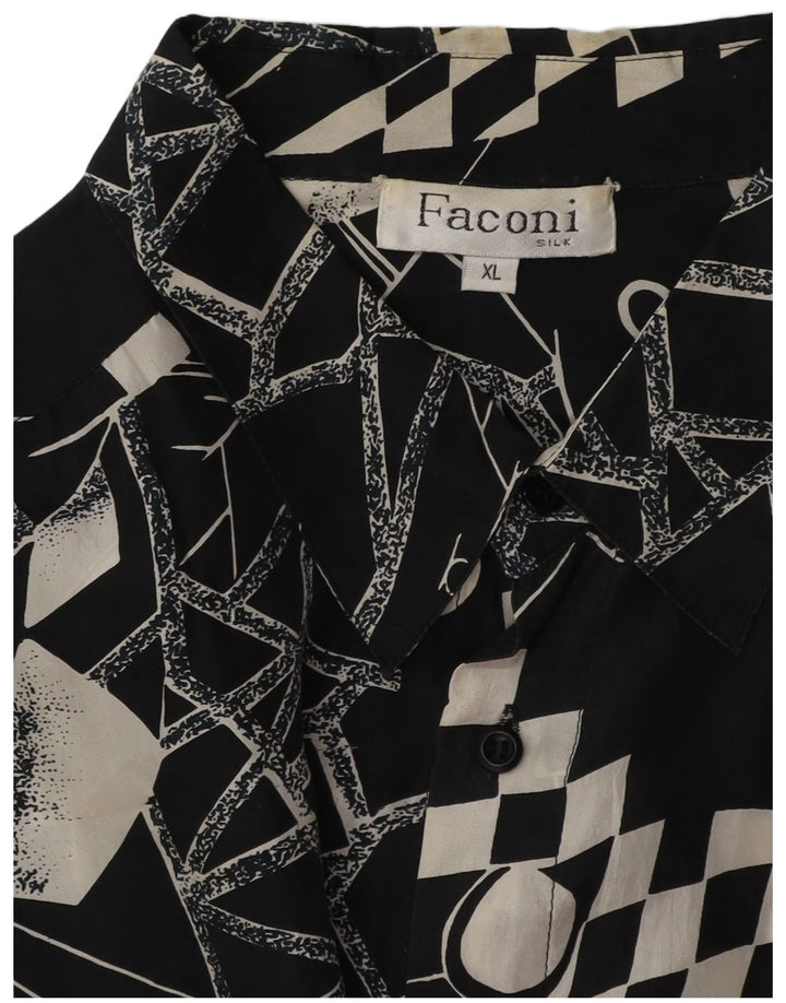 VINTAGE Mens Shirt XL Black Geometric Silk