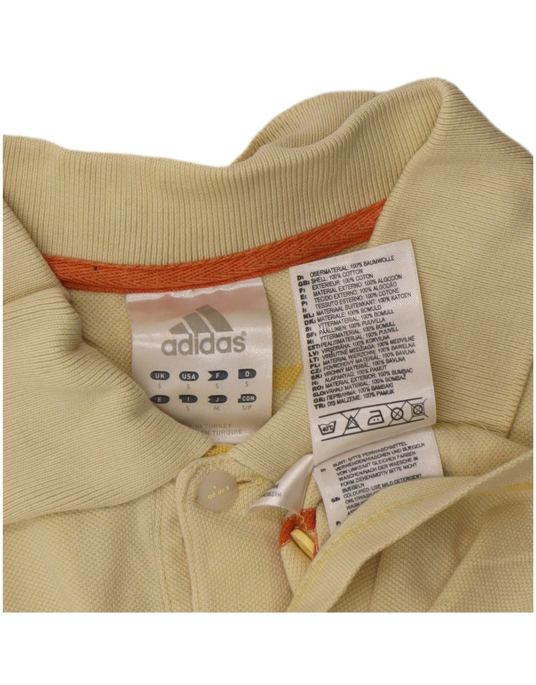 Adidas Mens Polo Shirt Small Yellow Striped Cotton