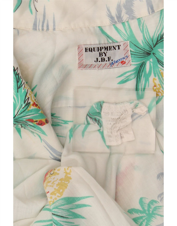 Vintage Mens Short Sleeve Shirt Medium White Polyester Hawaiian