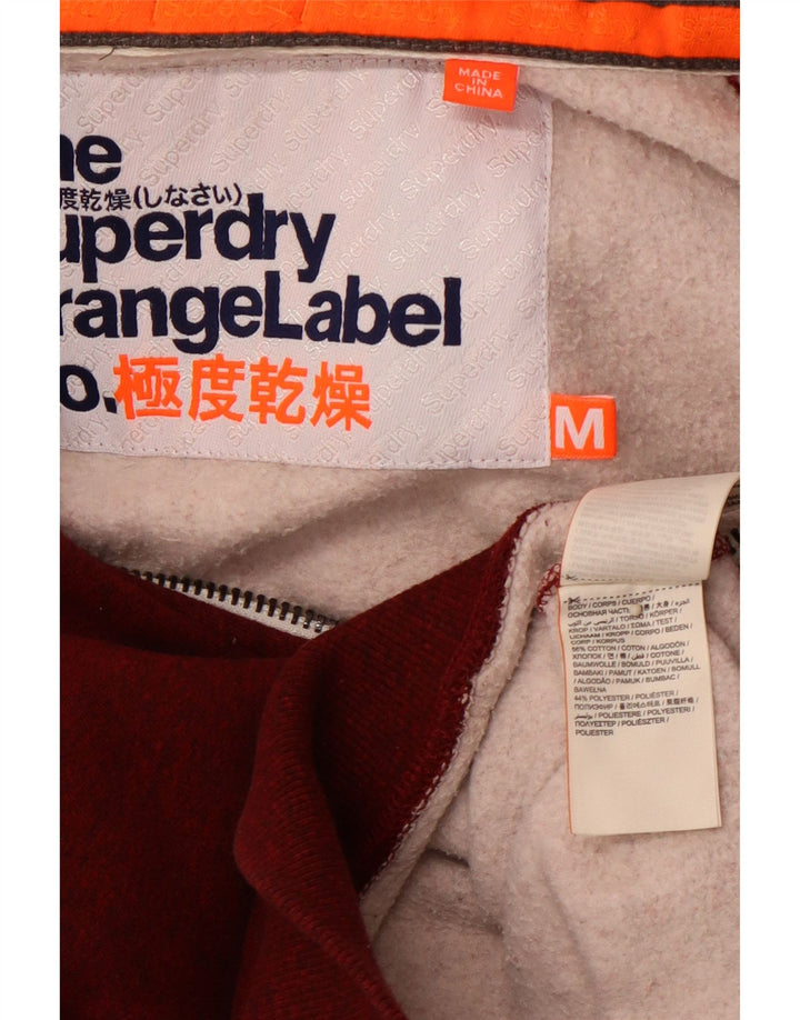 SUPERDRY Mens Zip Hoodie Sweater Medium Burgundy Flecked Cotton