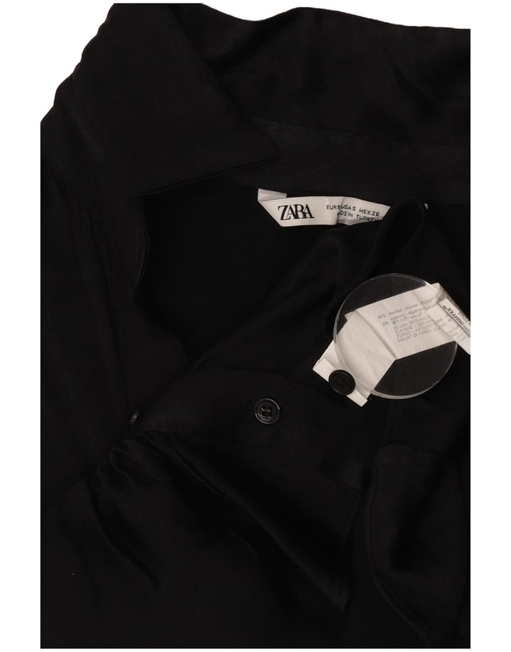 Zara Womens Crop Shirt Blouse UK 10 Small Black Viscose