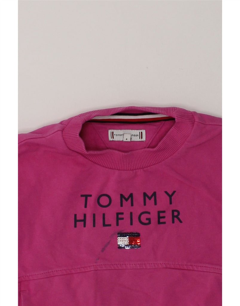 TOMMY HILFIGER Girls Graphic Sweatshirt Jumper 3-4 Years Pink Cotton | Vintage Tommy Hilfiger | Thrift | Second-Hand Tommy Hilfiger | Used Clothing | Messina Hembry 