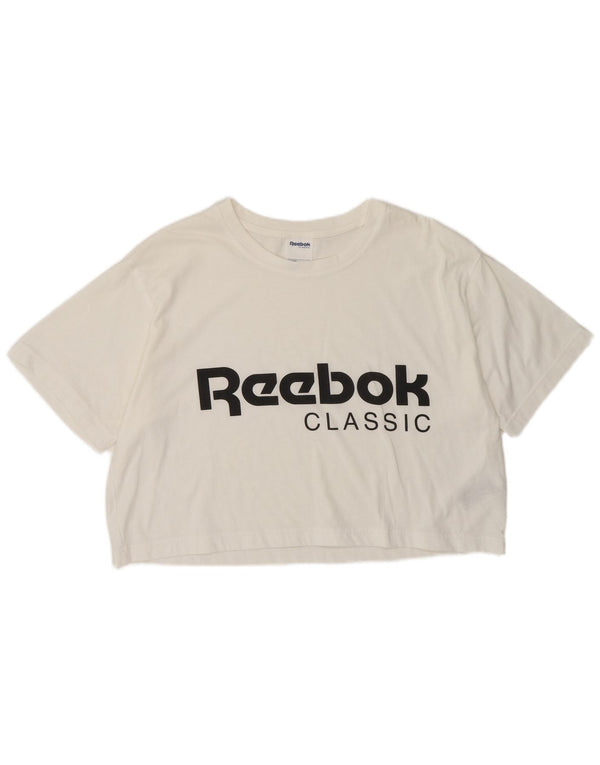 Reebok Womens Classic Crop Graphic T-Shirt Top UK 8/10 Small White