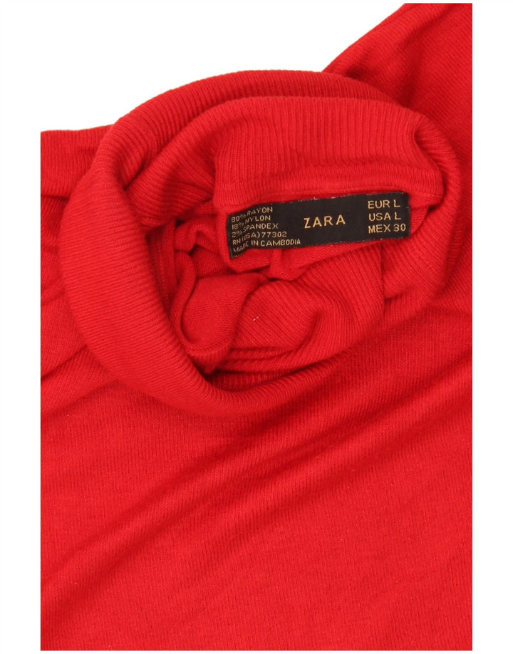 Zara Womens Roll Neck Jumper Sweater UK 14 Large Red Rayon