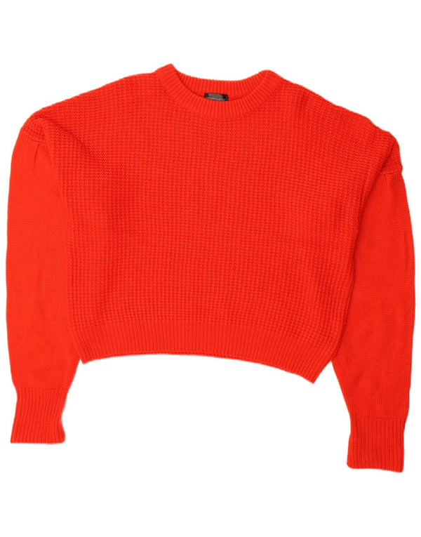 Topshop Womens Oversized Crew Neck Jumper Sweater UK 10 Small Red Acrylic