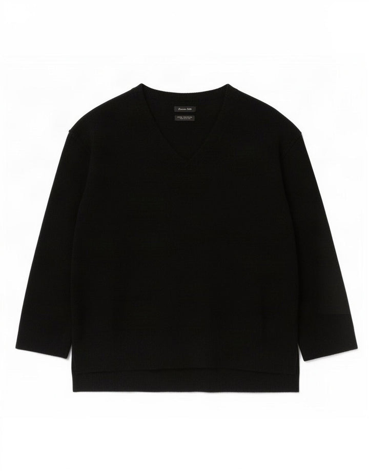 Massimo Dutti Womens V-Neck Jumper Sweater UK 10 Small Black Wool