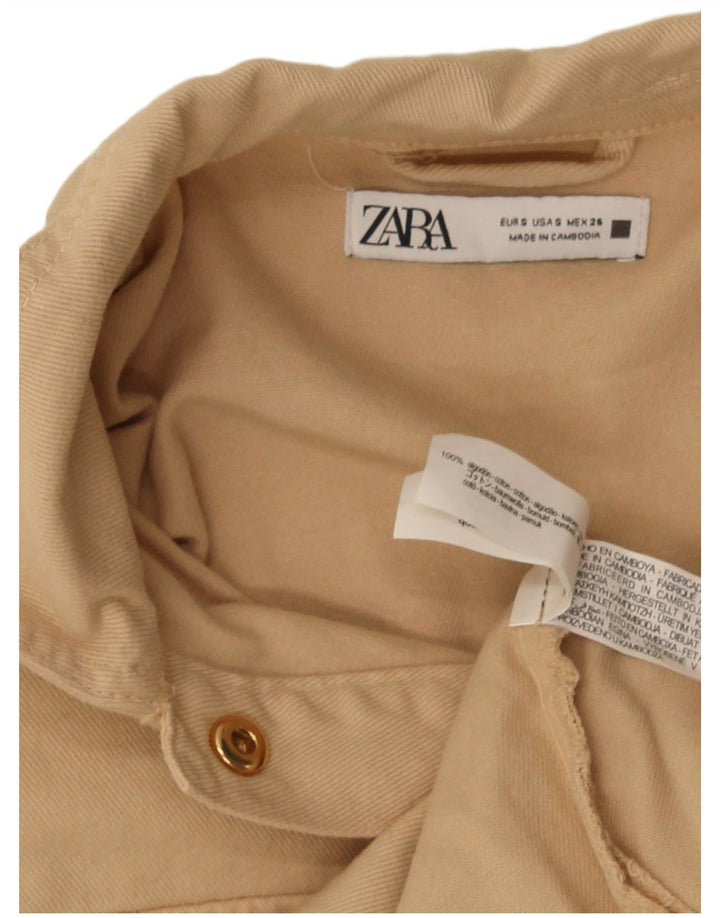 Zara Womens Crop Oversized Bomber Jacket UK 10 Small Beige Cotton