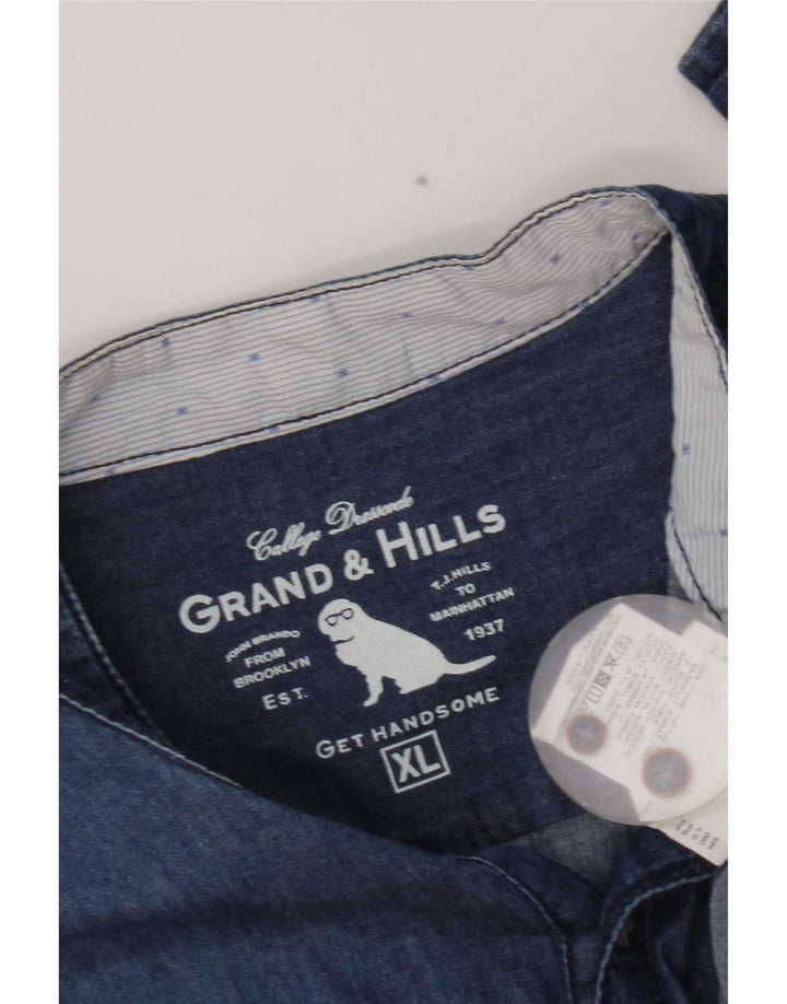 Grand & Hills Mens Pullover Denim Shirt XL Blue Cotton