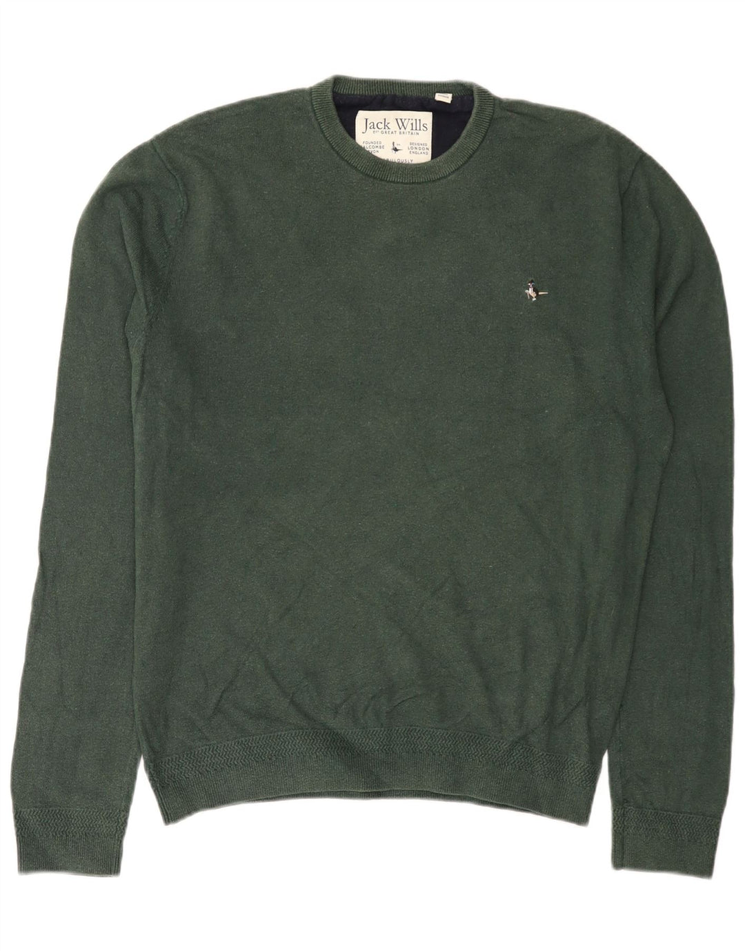 JACK WILLS Mens Crew Neck Jumper Sweater Large Green Cotton