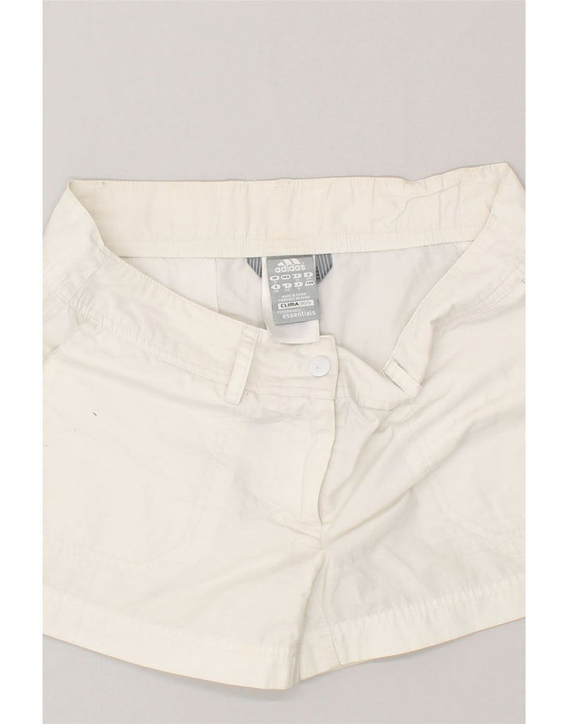 ADIDAS Womens Sport Shorts UK 8 Small Off White Polyester | Vintage Adidas | Thrift | Second-Hand Adidas | Used Clothing | Messina Hembry 