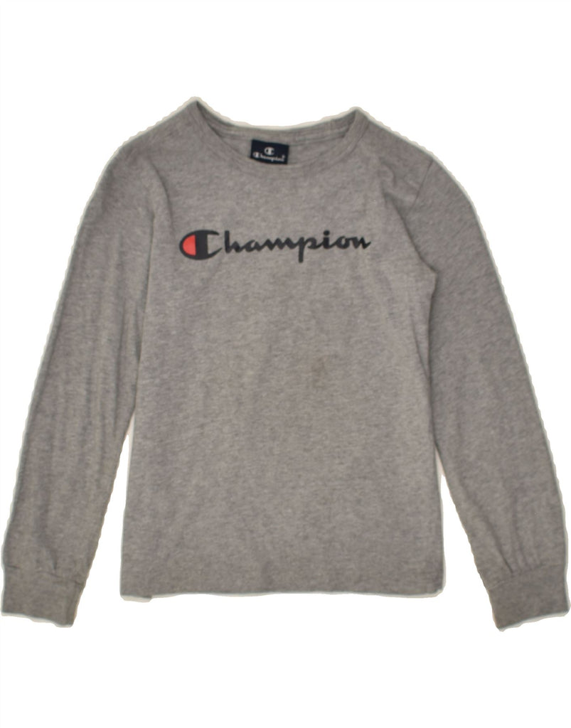 CHAMPION Boys Graphic Top Long Sleeve 5-6 Years XS Grey Cotton | Vintage Champion | Thrift | Second-Hand Champion | Used Clothing | Messina Hembry 