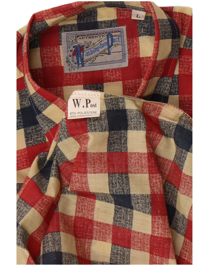 Vintage Mens Shirt Large Red Gingham Polyester