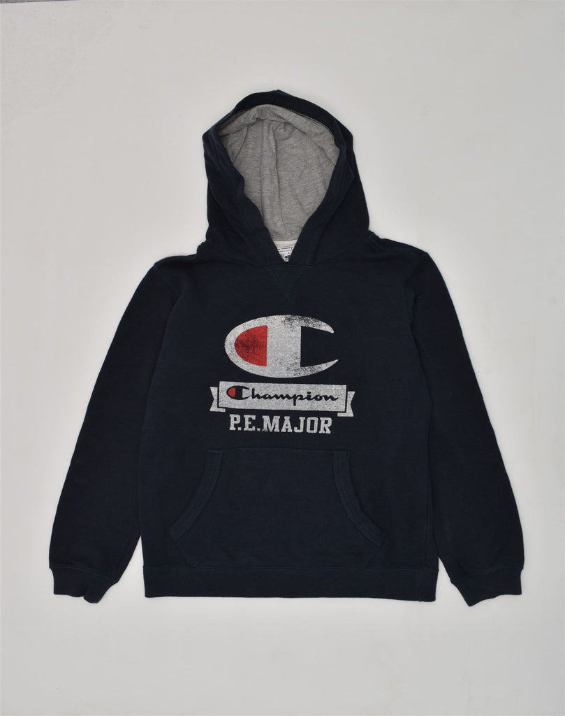 CHAMPION Boys Graphic Hoodie Jumper 11-12 Years Large Navy Blue Cotton | Vintage Champion | Thrift | Second-Hand Champion | Used Clothing | Messina Hembry 