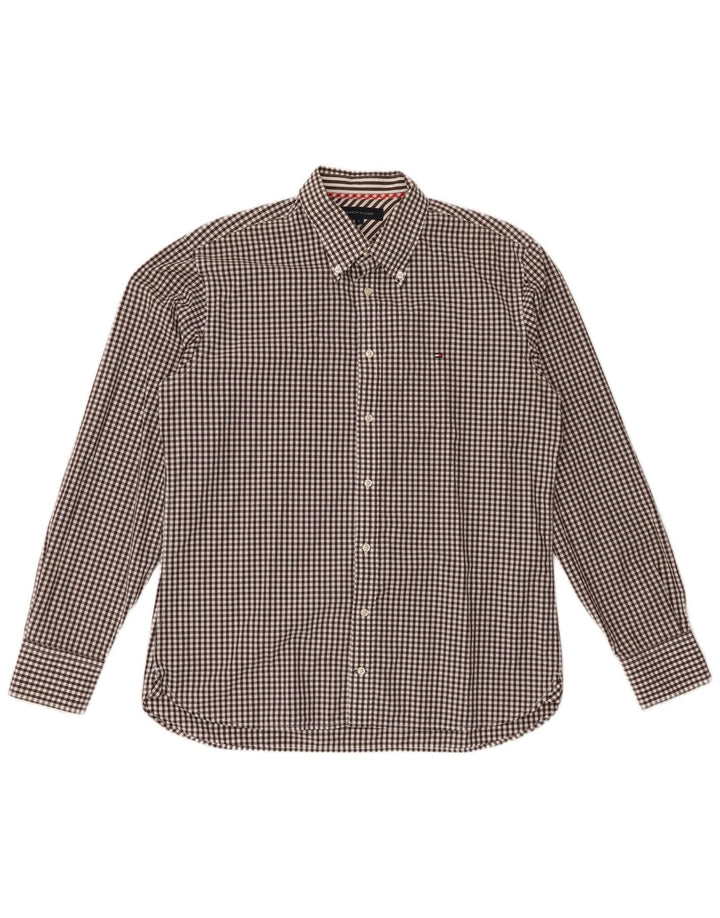 Tommy Hilfiger Mens Shirt Large Black Gingham Cotton