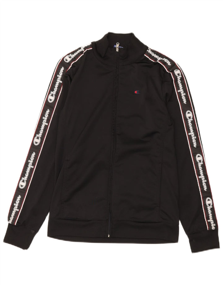 Champion Womens Graphic Tracksuit Top Jacket UK 10 Small Black Polyester