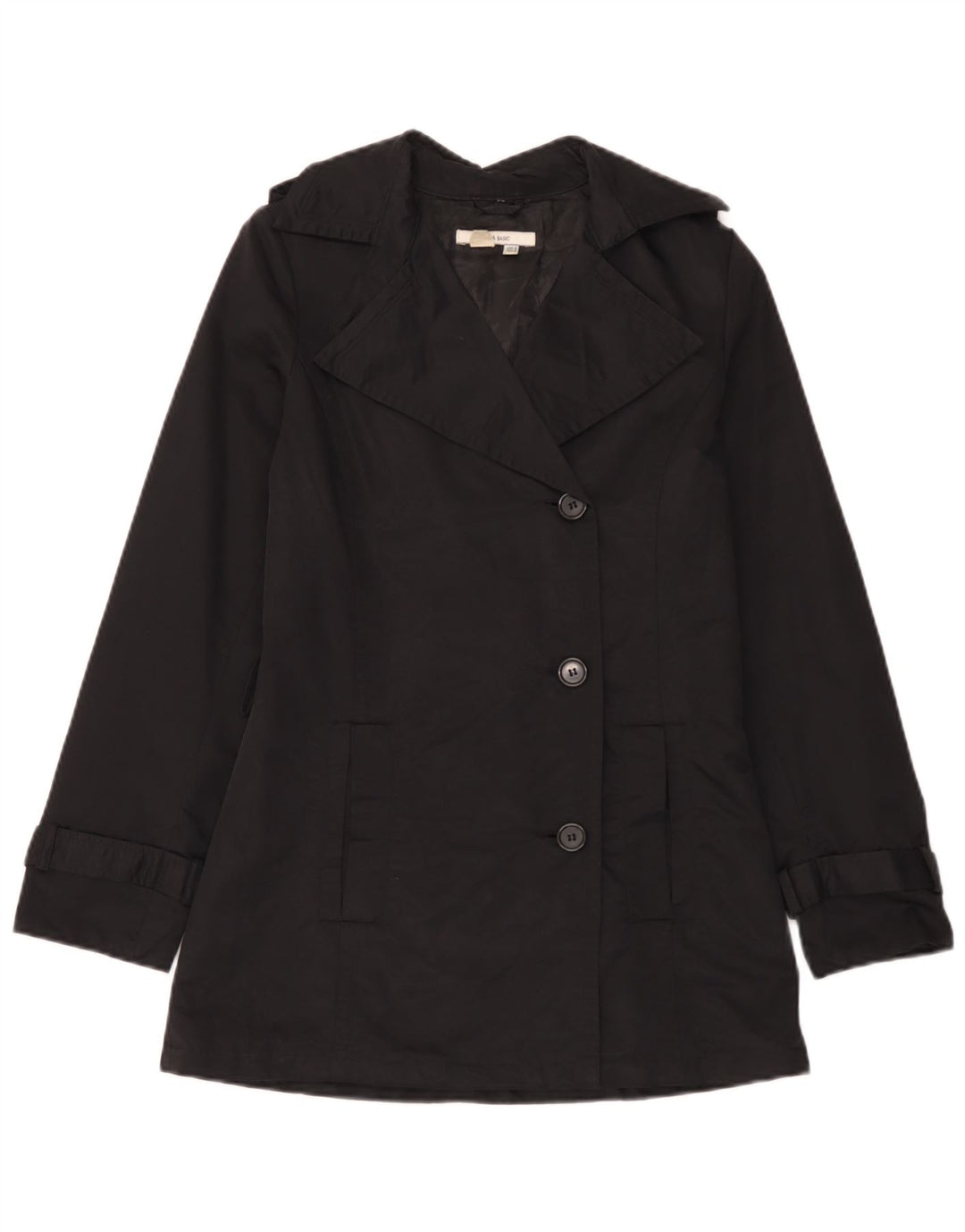 Zara Womens Trench Coat UK 12 Medium Black Cotton
