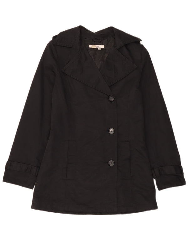 Zara Womens Trench Coat UK 12 Medium Black Cotton
