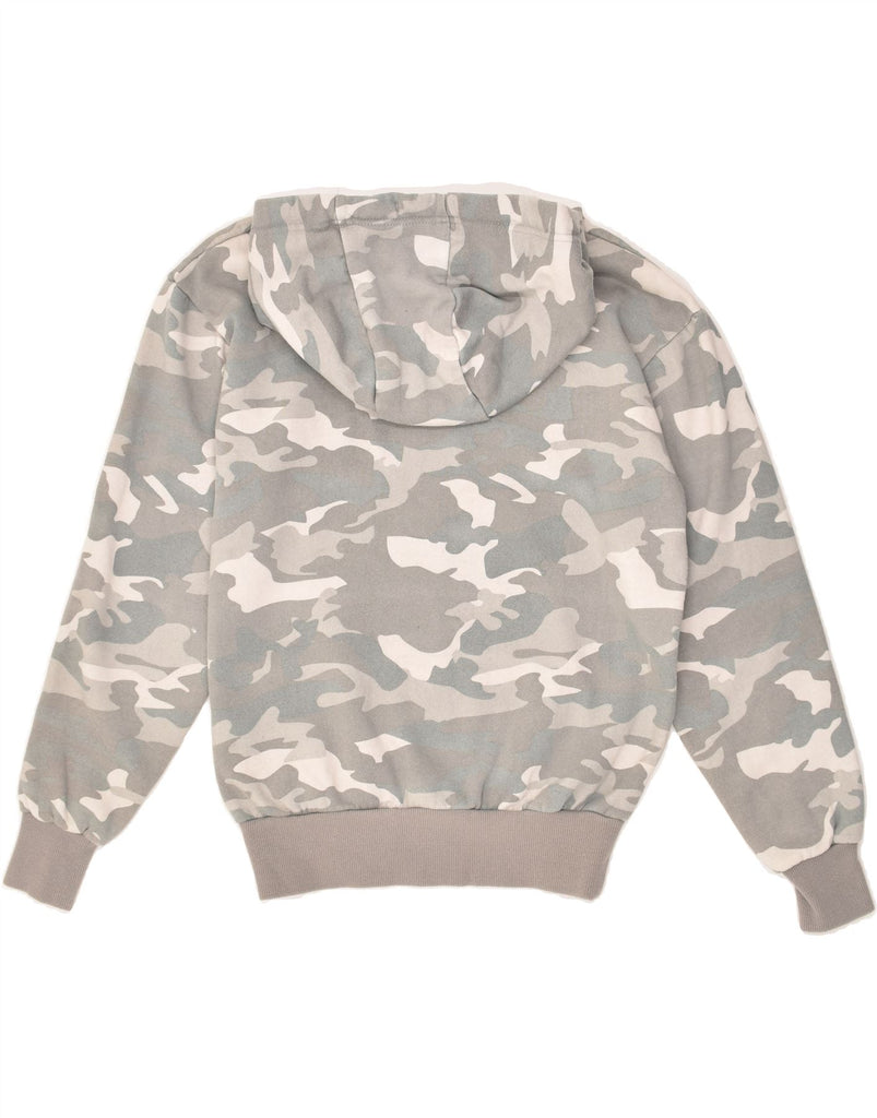 ELLESSE Womens Graphic Hoodie Jumper UK 8 Small Grey Camouflage Cotton | Vintage Ellesse | Thrift | Second-Hand Ellesse | Used Clothing | Messina Hembry 